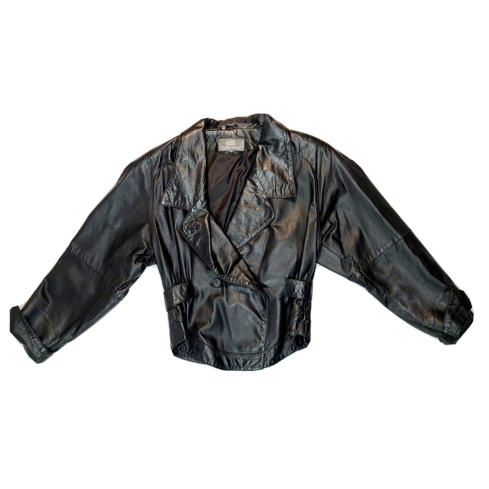 GIII Leather Designer Women's Waist Length Double Breasted Black Jacket Blazer S